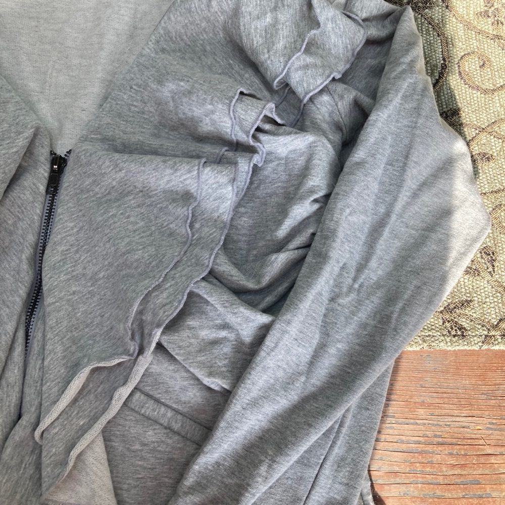 Boston Proper Grey Knit Ruffle Zip Jacket - Picture 2 of 5